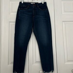 Curvy high rise skinny ankle jeans with frayed bottom